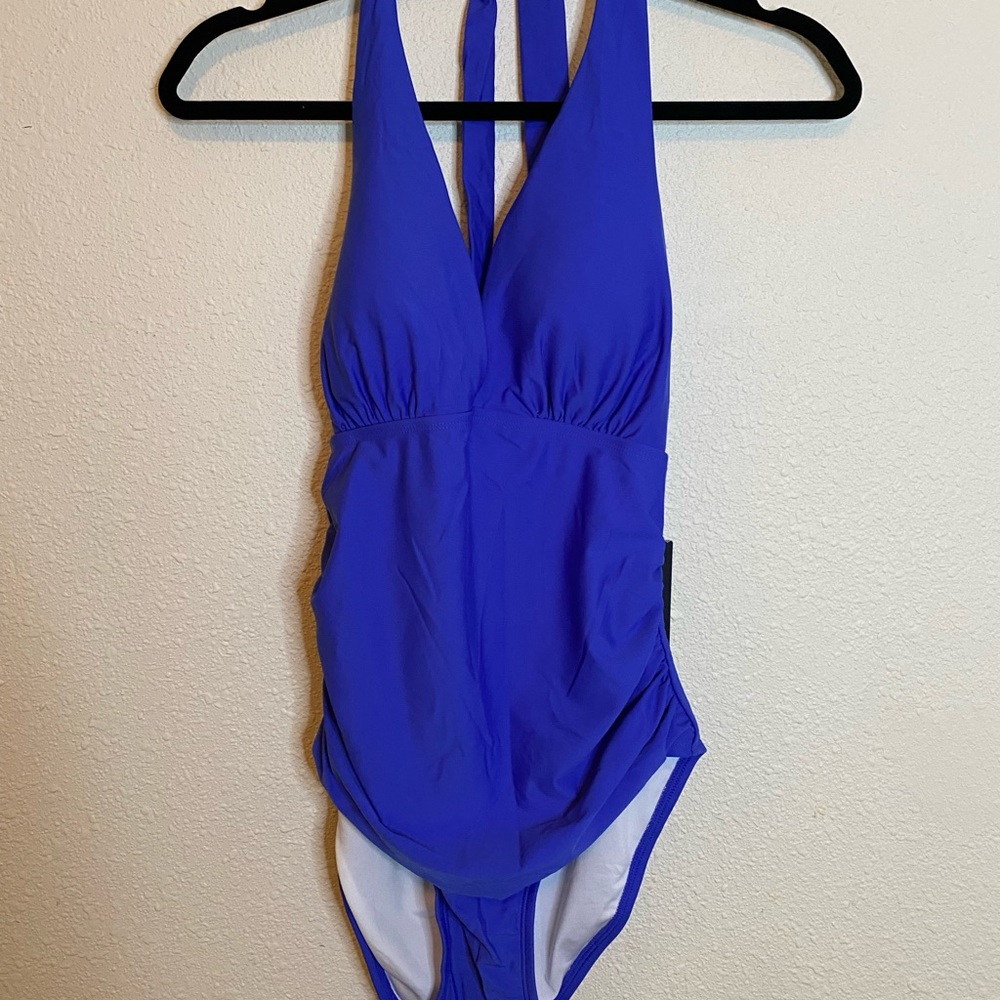 Tommy Hilfiger Blue One-Piece Swimsuit with Plunging V-Neckline